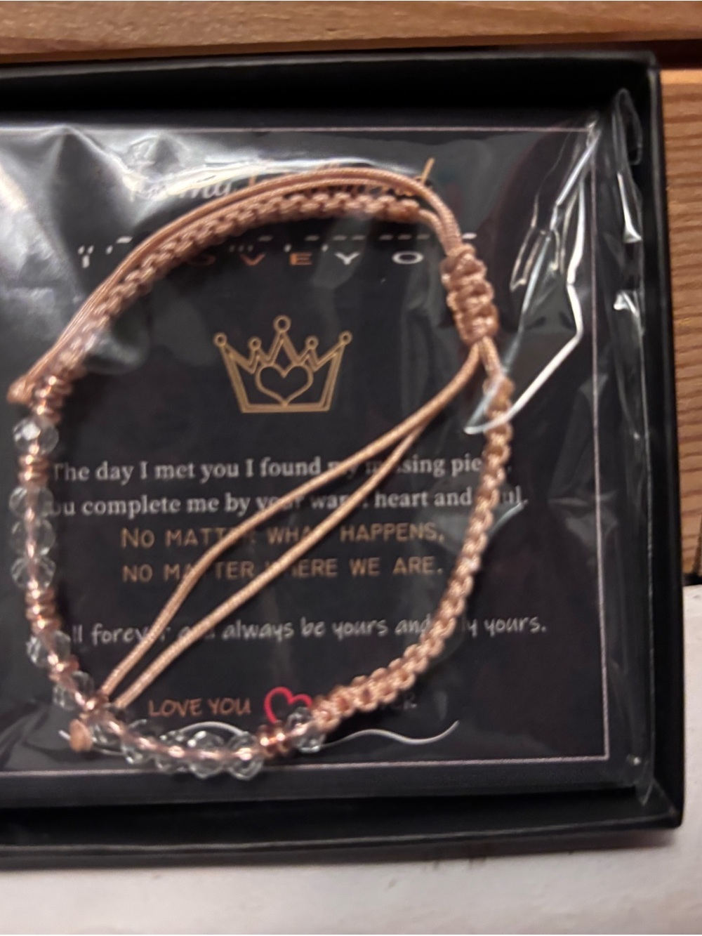 Adjustable Rose Gold Beaded Morse Code girlfriend Bracelet